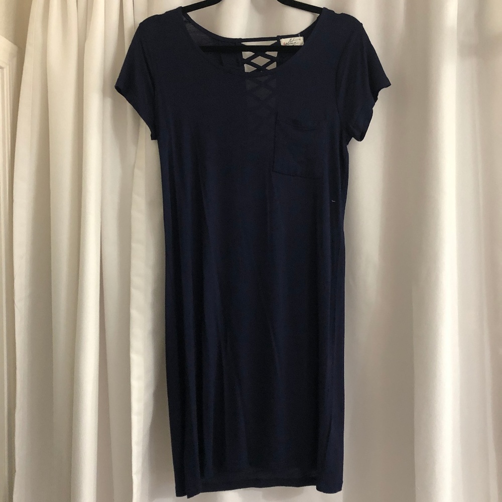 Navy Blue Cotton T-Shirt Dress